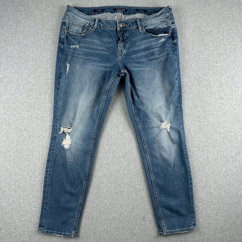 Vigoss Jeans Womens 16 Blue The Thompson Tomboy Distressed Mid Rise Denim Pants